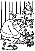 coloriage le pere noel depose un cadeau au pied du sapin de noel